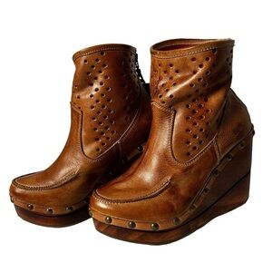 Bed Stu Womens Nadea Tan Rustic platform heels ankle Booties size 6.5